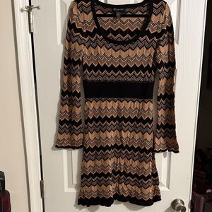 INC International Concepts Black and Tan Chevron Sweater Dress